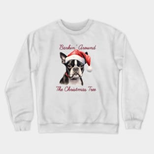 Christmas Boston Terrier Dog in Santa Hat Crewneck Sweatshirt